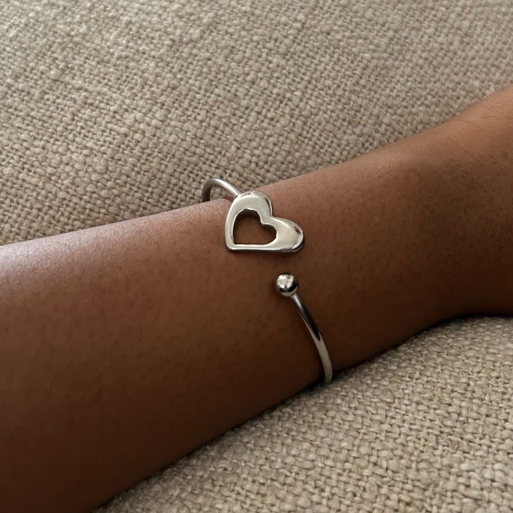 Silver Heart Bangle Bracelet tarnish free